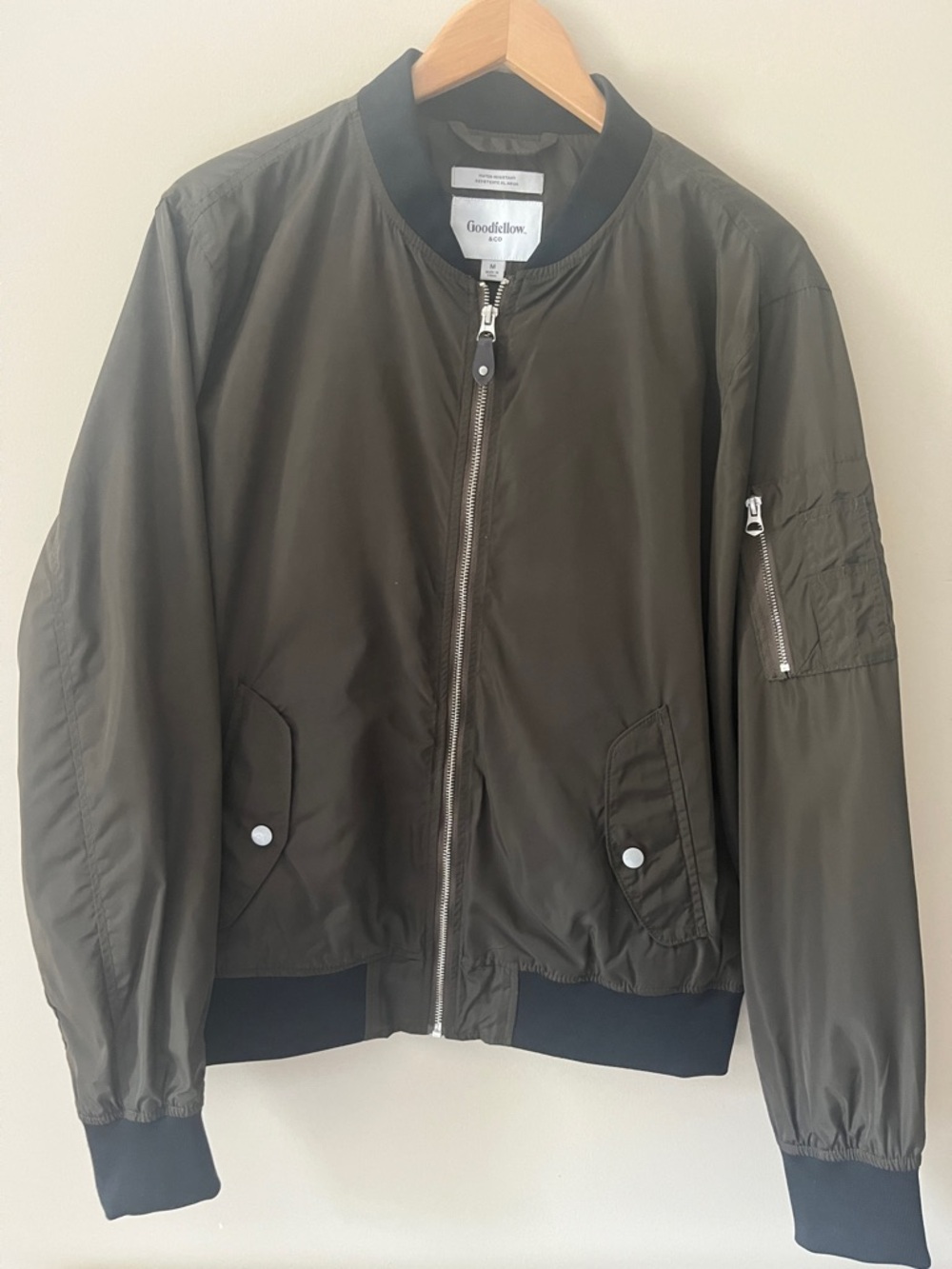 Goodfellow & Co Dark Olive Bomber Jacket with Black Trim